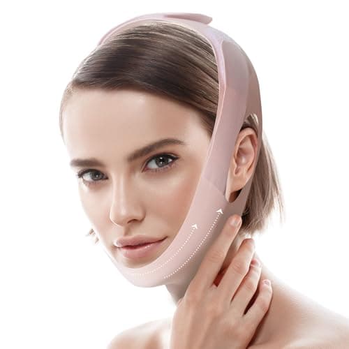 Jawline Shaper Chin Strap for Sleeping, Reusable V-Line Mask for Women Face Lifting Made w/Electric-Hot-Press Tech for Skin-Friendly & Breathable Cooling Fabric