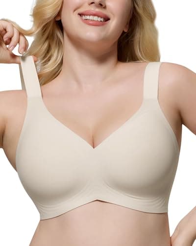 HORISUN Jelly Bras for Women No Underwire Wireless Seamless Push Up Supportive Full Coverage Back Fat Smoothing Bra (Beige Medium Plus) - Image 1
