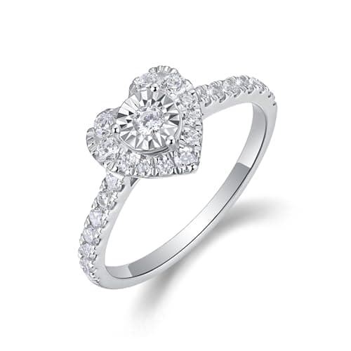 Sytaehi Sterling Silver Heart Shaped Halo Lab Grown Diamond Engagement Ring, Pave Band Size 9.5 - Image 1