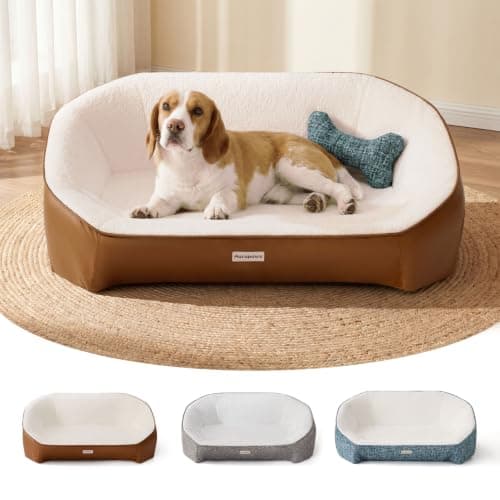 Aurapaws Orthopedic Dog Bed for Medium Small Dogs up to 120lbs, 48D Extra Thick One-Piece Memory Foam Dog Bed, Never Sag Pet Sofa Couch with 3 Removable Washable Covers (Plush, Cooling, Leather) & Toy - Image 1