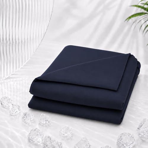 Cozorbt Double-Sided Cooling Comforter Queen Size Ice Silk Summer Blanket No-Seam 0.45 Soft Breathable Silky Smooth Edge-Free Design, Hot Sleepers, Deep Blue 90x90 - Image 1