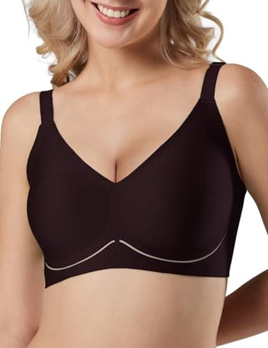 Tarbo Wireless Bras for Women No Underwire - Seamless Jelly Bra Everyday Comfort T-Shirt Bra Breathable Mesh V Neck Bra Light Support Invisible Fit Back Smoothing Adjustable Straps Coffee S - Image 1
