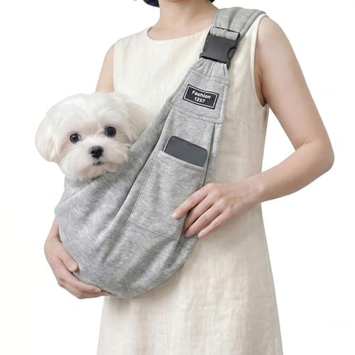 Adjustable Dog Carrier Sling, Hands-Free Pet Shoulder Bag for Small Dogs and Cats, Puppy Carrier Purse for Pet, Travel Safety Essentials (Gray)