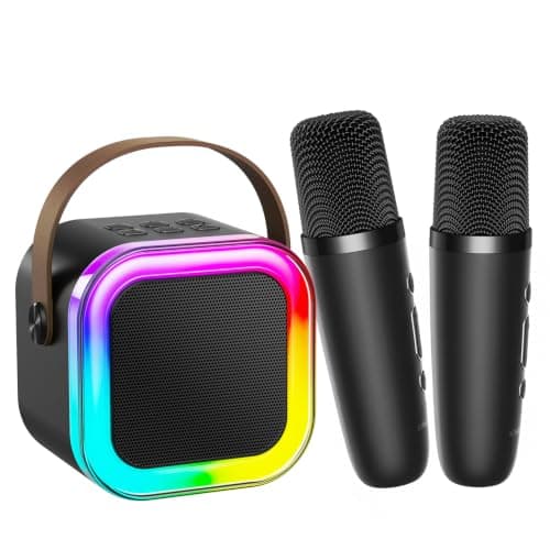 Kinglucky Mini Karaoke Machine for Kids, 2025 TOP Birthday Gifts Ideas for 3-12 Year Old Girls, Christmas Party Gifts Kids' Personal Video Players Accessories with 2 Wireless Microphones - Black - Image 1