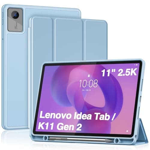 ProCase Full-Edge Protective Case for Lenovo Idea Tab 11" 2025 /Lenovo Tab K11 Gen 2 (TB-336ZU/TB-336FU), Shockproof TPU Back Slim Trifold Stand Cover with Pencil Holder - Sky