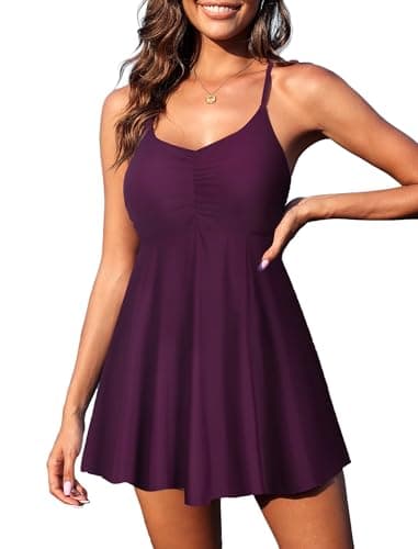 ZAFUL Swimsuit for Women 2025 Purple Modest Swimwear Tummy Control Slimming Bathing Suit with Skirt Ladies Vintage Ruffle Swim Dress Purple S - Image 1