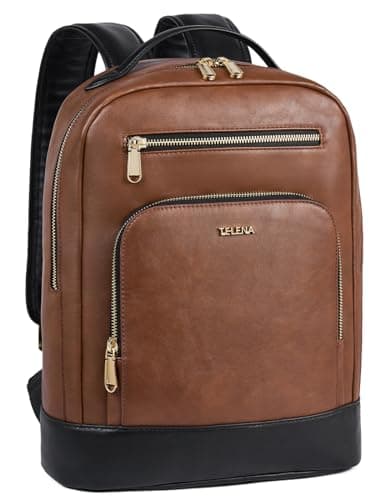 Telena Leather Laptop Backpack Women Men 15 inch Computer Bag Vintage Work Business for Teacher Nurse Black Brown - Image 1