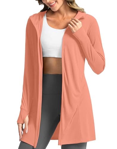 Soothfeel Women's UPF 50+ Swim Cover Up Sun Protection Hoodie SPF Lightweight Jacket Long Sleeve Beach Cover Ups for Women (Coral Pink,XXL) - Image 1