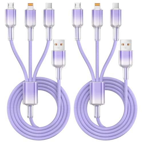 Multi Charging Cable, 3 in 1 Chargers for Multiple Devices, 48 Braid Universal Charger Cord with USB-C/IP/Micro, Multi Charger Cable for iPhone17-11/ Android / Pad (2Pack 4FT),Travel/Car/Cruise/Beach