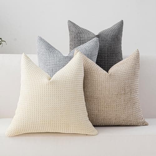 Cushonix Pack of 4 Throw Pillow Covers 18x18 inch Beige Dark Gray Boho Cushion Covers Decorative Farmhouse Pillow Covers for Couch Bed Sofa Living Room Home Decor Soft Square Pillowcase
