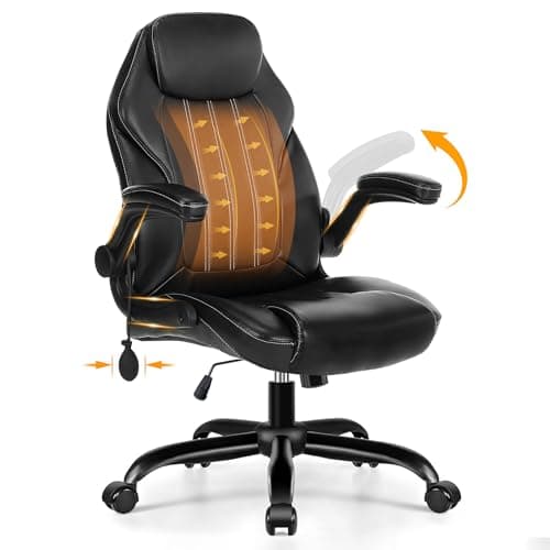 Office Desk Chair, Ergonomic Computer Chair with Padded Flip-Up Arms and Adjustable Lumbar Support, PU Leather Executive Chair with Tilt Lock and 360° Swivel Rolling Wheels for Work, Study - Image 1