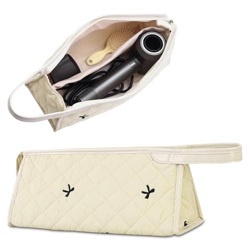 GISMTR Large Quilted Hair Tools Travel Bag, Cotton Floral Carrying Storage Bag for Hair Dryer and Attachments, Cute Portable Organizer with Handle - Image 1