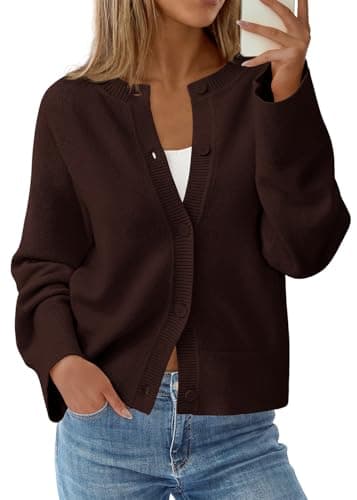 KIRUNDO Cardigan Sweaters for Women 2026 Fall Oversized Puff Long Sleeve Button Up Casual Spring Chunky Vacation Outfits(Dark Brown, X-Large) - Image 1