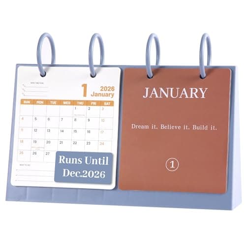 Bibiage Small Desk Calendar 2025-2026, Dec 2025 to Dec 2026, Monthly Decorative Flip Calendar for Desk with Motivational Quotes, Cute Desk Decor, Office Supplies, 10" x 6", Blue
