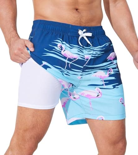SILKWORLD Mens Swim Trunks 6" with Compression Lining Quick Dry Bathing Suits for Men Swim Shorts,Firebird,Medium