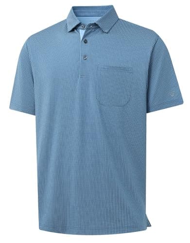 M MAELREG Golf Shirts for Men Dry Fit Short Sleeve Casual Collared Pocket Moisture Wicking Men's Polo Shirts Blue Denim - Image 1