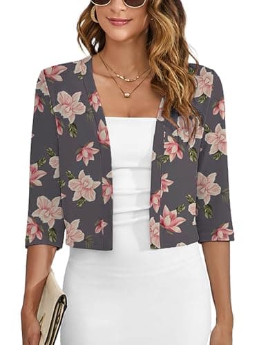 Heymoments Cardigan for Women 3/4 Sleeve Shrug for Dress, Floral, Large - Image 1