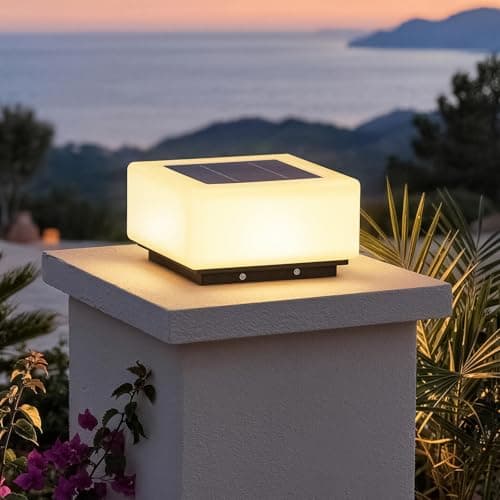 PAKEDANDUN 9.8" Glass Solar Post Lights, IP54 Waterproof Solar Pillar Lights Outdoor, 3000K LED Outdoor Lamp Post Light, Dusk to Dawn Column Lighting for Posts Fence Outside Entrance Driveway E26 Bulb - Image 1