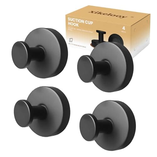 Xikelooy 4Pcs Suction Cup Hooks, Suction Cup Hooks for Shower,Removable Towel Hooks for Bathroom Window Glass Door Wall, Bath Robe Looafh Wreath Hook for Hanging (Black) - Image 1