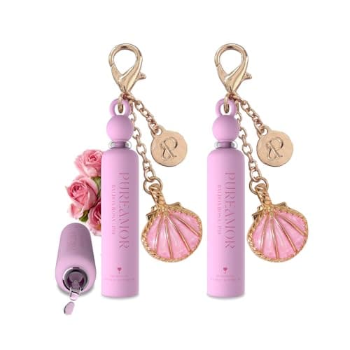 PUREAMOR Pheromone Perfume for Women, Balboa Rosa 2-Pack Keychain Perfume – Romantic Floral Scent with Rose, Lychee & Cashmere, Long Lasting Eau de Parfum, 0.07 oz / 2 ml Each - Image 1