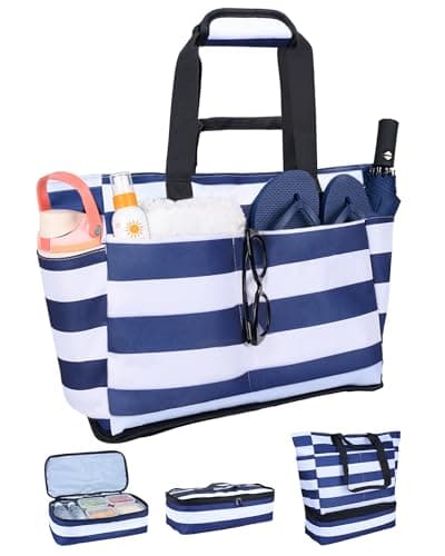 NBERMOTION Beach Bag with Detachable Cooler, 62L Large Beach Bags Waterproof Sandproof for Women, Travel Tote Bag for Family, Gym(Dark Blue - Image 1