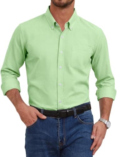 GIANZEN Grade 3.5 Wrinkle-Resistant Men's Mint Green Lightweight Oxford Dress Shirts Long Sleeve Business Casual Pocket Shirt Mint Green Size S - Image 1