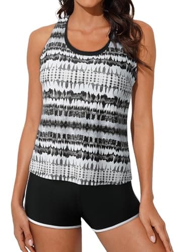 Aleumdr Womens Tankini Swimsuits Athletic Three Piece Tummy Control Bathing Suits with Shorts Modest Swimsuits for Women Black Small - Image 1