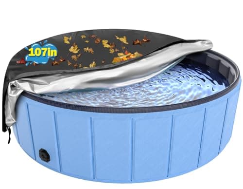 Extra Large Foldable Dog Pool Cover, Hyperzoo 107 Inch Waterproof Round Pet Pool Cover with Drawstring to Keep Leaves Out, Tear-Resistant Collapsible Dog Swimming Pool & Kiddie Pool Cover for Outdoor - Image 1