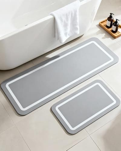 Soft Diatomaceous Earth Bath Mat, Quick Dry Bathroom Mats 2 Piece, Gray Super Absorbent Bath Mat Set, Washable Non Slip Bathroom Rugs, Stone Bath Mats Alternative, 15.74" x 23.62" Plus 15.74" x 47.2" - Image 1