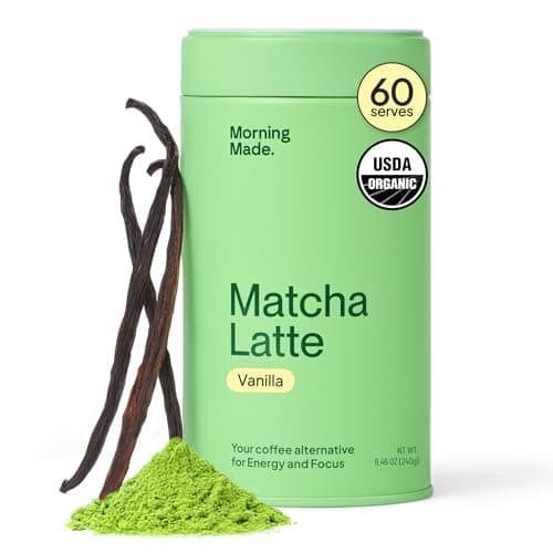 Morning Made Vanilla Flavored Ceremonial Grade Matcha Powder | 10.6oz (300g) Resealable Tin | 60 Servings Premium Japanese Green Tea | Sweetened with Organic Sugar | Rich in Antioxidants & Energy Boosting