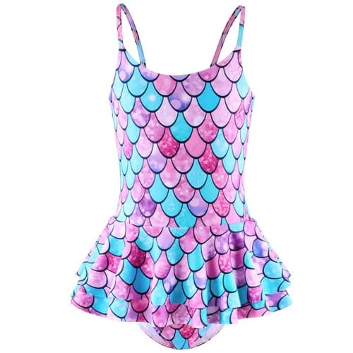 Girl's One Piece Swimsuit Mermaid Spaghetti Straps Swimwear Bathing Suit with Ruffle Skirt - Image 1