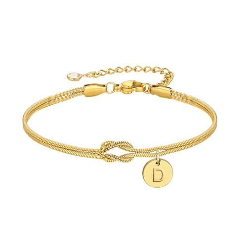 Turandoss 14K-Gold-Plated Bracelets for Women - Proposal Bridal Shower Gifts Matron Maid of Honor Bachelorette Party Wedding Jewelry for Bride 14K-Gold-Plated Love Knot Letter D Initial Bracelet - Image 1