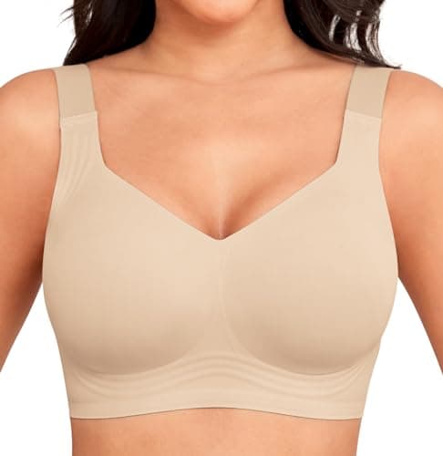 Xcutting Soft Sleep Wirefree Jelly Bras for Women Full Coverage No Underwire Wireless Bras Comfortable Sports Bras for Sagging Breasts Padded Plus Size (Nude,4X-Large) - Image 1