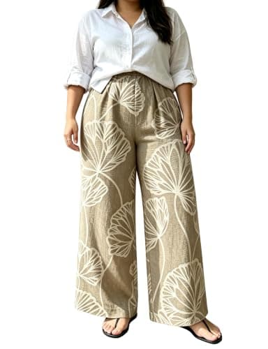 ZIRHYSTA Plus Size Wide Leg Palazzo Pants High Waisted Trousers,Khaki,4XL - Image 1