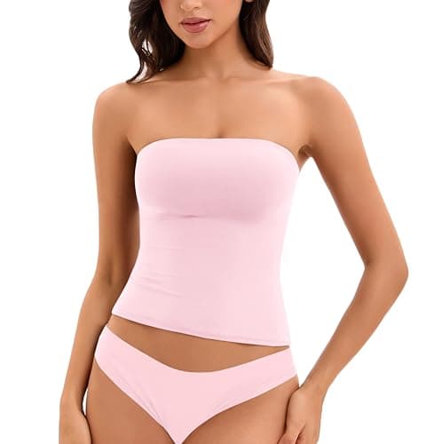 Women's Tube Top Strapless Double Lined Tops Summer Vacation Y2K Going Out Sexy Soft Casual Sleeveless Basic Tank Top Pink
