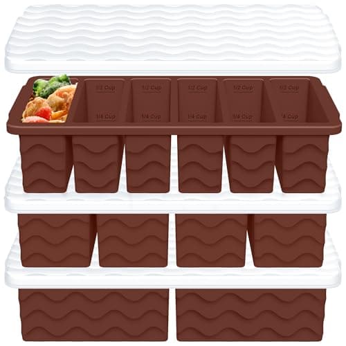 3-Pack Silicone Freezer Trays with Lid,2 Large 2-Cup(500ml)&4 Medium 1-Cup(250ml)&6 Small 1/2-Cup(125ml) Soup Freezer Container Molds,Ice Cube Tray For Meal Prep&Freezing Soup,Stews,Sauces (Iron Red) - Image 1