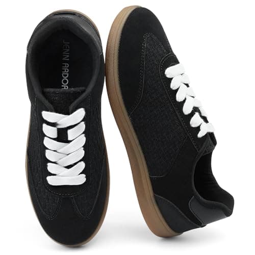 JENN ARDOR Black Low Top Sneakers for Women Lace-up Fashion Tennis Shoes Casual Slip On Sneaker Padded Non Slip Footwear for Work, Walking, Everyday Wear 8 - Image 1
