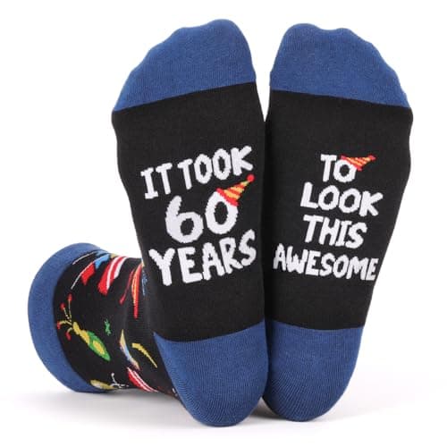 AGIFTMIND Mens Funny Novelty Socks, 60th Birthday Gifts for Him Grandpa Husband, Dad Gifts from Daughter (US, Alpha, One Size, Regular, Regular, 60th-BlackBlue)