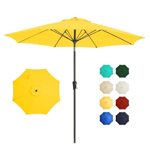 Tioline 9FT Outdoor Patio Umbrella Outdoor pool Umbrella with Push Button Tilt and Crank, Market Umbrella 8 Sturdy Ribs UV Protection for Garden, Deck, Backyard (Yellow) - Image 1