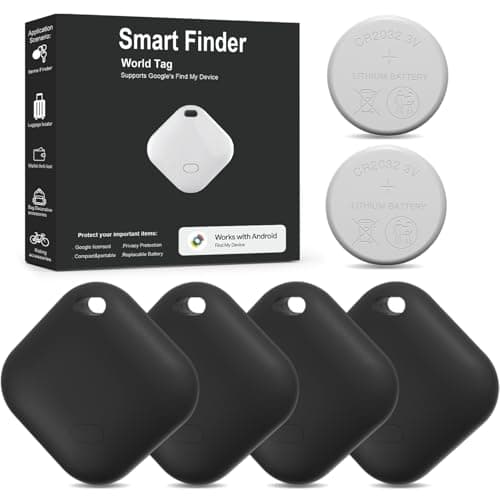 Android Tracker Tags 4 Pack and 2pcs CR2032 Batteries, Smart Tracking Device Work with Google Find Hub App (Android Only), Keys Finder and Item Locator for Vehicles Luggage Wallet Bags - Image 1