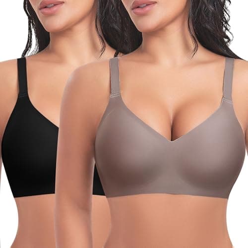 Ganado Bras for Women No Underwire Wireless Comfortable Push Up Bra Padded Full Coverage Everyday Bras (Black+Cafe, 3X-Large) - Image 1