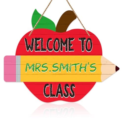 WaaHome Teacher Door Sign for Classroom - 11"x14" Welcome to Our Class Sign Personalized Teacher Name Door Hanger for Classroom Decorations - Image 1