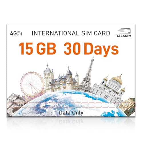 International Data SIM Card 15GB 30 Days, 4G LTE Travel SIM Card Support 45 Countries USA/UK/Europe/Asia/Africa, Prepaid Data Only Travel SIM for Unlocked Phones, Tablets, WiFi Hotspots, No Contract - Image 1
