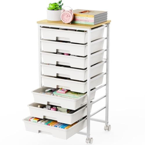 LEHOM Rolling Storage Cart with 8 Drawers, Utility Cart on Wheels with Metal Frame and Wooden Tabletop for Home Bedroom Office Dorm, Art Supply Craft Organizer for Classroom - Image 1