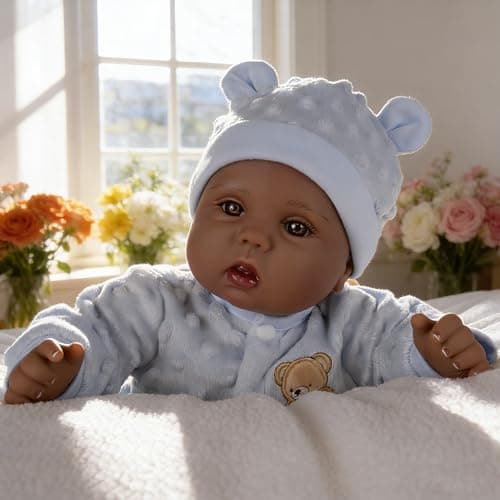 Milidool Black Reborn Baby Dolls Boy 18 Inch Lifelike Black Silicone Baby Dolls that Look Real African American Newborn Boy Dolls Realistic Baby Doll with Bear Clothes Gift Set for Ages 3+ - Image 1