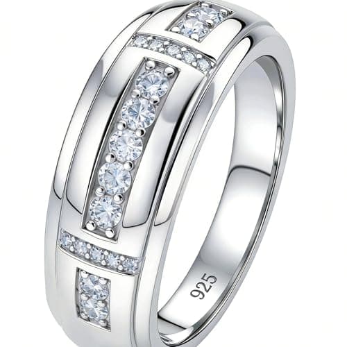 Heinlov Moissanite Mens Wedding Band D Color VVS1 925 Sterling Silver Ring Promise Rings For Him Round Cut Engagement Eternity Size 14.5 - Image 1