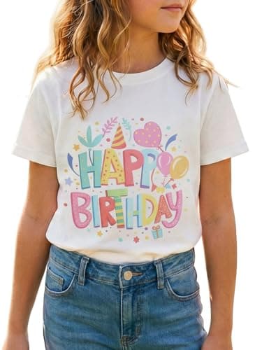 Birthday Girl Shirt for Girls Cute Graphic Tee Short Sleeve Casual Top for Kids Age 5-14 Birthday Party Outfit