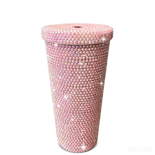 GYBYW 26oz Bling Rhinestone Studded Tumbler with Lid (No Straw, Need10 Inch x 8mm Straw), Bling Cups Stainless Steel Water Bottle Diamond Glitter Tumbler for Women - Birthday Gifts for Women(Pink) - Image 1