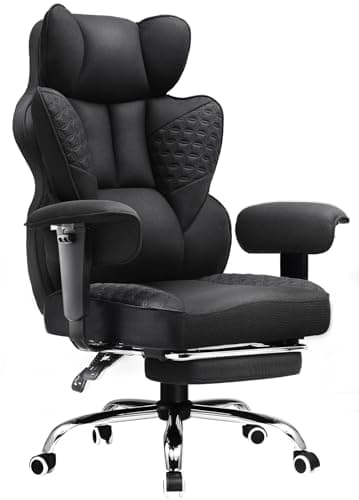 COMHOMA Big and Tall Office Chair Heavy Duty Wide Ergonomic Fabric Deluxe Embossing Designed Gaming Chair with Foot Rest,150°Reclining Adjustable Armrests Pocket Spring Back Support and Pillow - Image 1