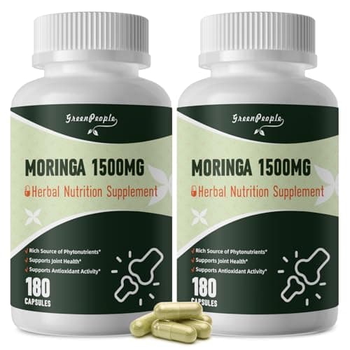 GREENPEOPLE Whole-Leaf Moringa Capsules 1500mg - High Potency 10:1 Moringa Oleifera Leaf Extract - Natural Green Superfood for Energy & Immune Support - Vegan, Non-GMO, Caffeine Free-180 Count-2 Pack - Image 1